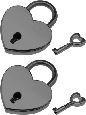 2PCS Heart Shaped Padlocks with 2PCS Keys Cute Mini Metal Locks for Diary Book Jewelry Box Storage Unit Drawer Cabinet Gun Black