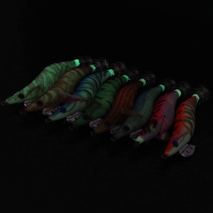 Croch 8Pcs Squid Jig Hard Fishing Lures Artificial Spinner Lures Kit Jig Hook Shrimps Prawn Luminous Tail Glow in Dark