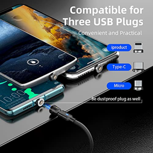 BIG+ Magnetic Charging and Data Cable with 540° Rotating Head [4 Pack Various Size] QC3.0A Magnetic Fast Charging and Data Cable. Compatible with All Smartphones, USB Type C and Micro USB