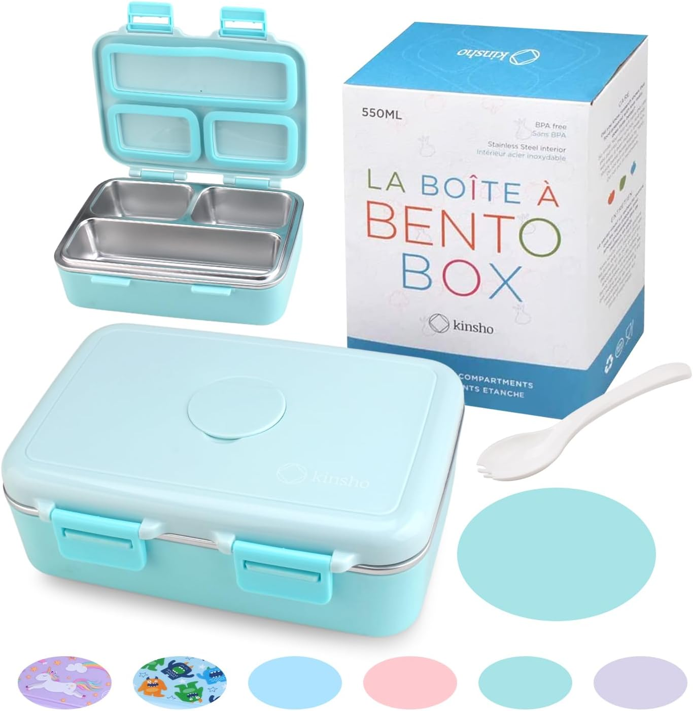 WISHKEY BPA Free Plastic Small Lunch Box with 3 Compartment and Spork  (Blue) 