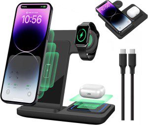 Wireless Charger 3 in 1 Wireless Charging Station Compatible with Apple Watch/Iphone/Airpod,Iphone 14,13,12,11,15(Pro, Pro Max)/Xs/Xr/X/8(Plus)/Galaxy S Note Z,Iwatch 9/8/7/6/Se/5/4/3/2,Airpod3/Pro