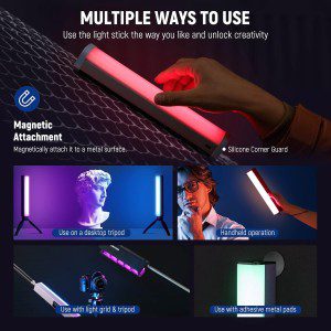 NEEWER RGB LED Video Light Stick, Touch Bar & APP Control, Magnetic Handheld Photography Light, Dimmable 3200K~5600K CRI98+ Full Color LED Light with 6400Mah Battery, 17 Scenes, RGB1 (Rose Gold)