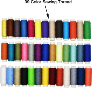 Maydahui Sewing Thread Assorted Spools 39 Color Kit for Sewing Machine Polyester 402 (200 Yards Each) + 16PCS Sewing Needles + 1PC Soft Measuring Tape + 2PCS Needle-Threaders (Pack of 72)