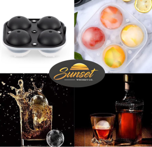 Sunset Silicone Sphere Ice Tray – Mold for 4 Ice Balls 6 Cm with Funnel + Locking Lid | Flexible Ice Moulds for Whiskey, Cocktails & More | Large Ice Cube Tray Reusable and BPA Free | Aussie Seller