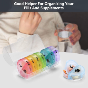 Weekly Pill Organizer, Pill Box 2 Times a Day (AM/PM), 7 Day Pill Case, round Travel Medicine Organizer, Large Daily Pill Container Pill Dispenser for Vitamins, Fish Oils, Supplements and Medications (Clear)