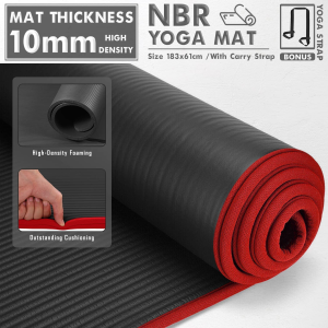 METEOR NBR Yoga Mat with Woven Edge Design – 10Mm Thick Exercise Mat for Yoga, Pilates, Gym – Non-Slip, Extra Cushioning, 183Cmx61Cm – Includes Carrying Strap