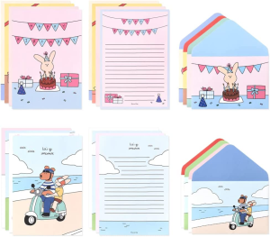 Monolike Happy and Lucky Birthday Letter Paper and Envelopes Set – 8Type, 32 Letter Paper + 16 Envelopes