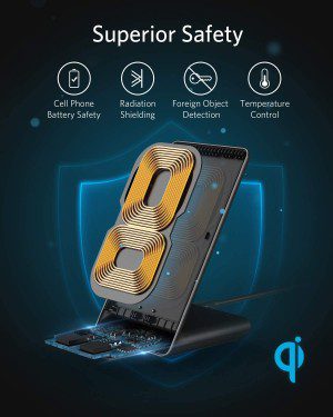 Anker Fast Wireless Charger, 10W Wireless Charging Stand, Qi-Certified, Compatible Iphone Xr/Xs Max/Xs/X/8/8 Plus, Fast-Charging Galaxy S9/S9+/S8/S8+/Note 9 and More, Powerwave Stand (No AC Adapter)