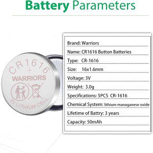 Warriors 1616 CR1616 Coin Button Cell 3V 3 Volt Lithium Batteries 5X Retail Pack Compliant with Coin Battery Safety Standards 2020