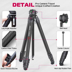 ULANZI Zero F38 Professional Camera Tripod, 62.6″ Lightweight Carbon Fiber Camera Tripod with Quick Release 1/4″ Screw & 360° Ballhead, for Most Cameras/Dslr/Projector, Weight 2.4Lbs, Maxload 39.6Lbs