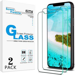 [2-Pack] KATIN Screen Protector for Iphone 11 Pro, Iphone XS, Iphone X Tempered Glass anti Scratch, Bubble Free, 9H Hardness, Easy to Install, Case Friendly