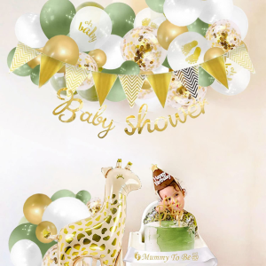 Jevenis Oh Baby Decorations Baby Shower Decorations Gender Reveal Sage Green Balloons Garland Baby Shower Banner Mommy to Be Sash Cake Decoration Giraffe Balloon Jungle Balloons