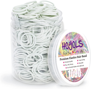 1/2” Small White Rubber Bands for Hair Ties Elastics Mini Braids Ponytail Holders for Girls Kids Thick Hair White Rubberbands No Damage 1000Pcs (S) by HOYOLS