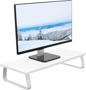 VIVO 15 Inch Monitor Stand, Wood and Steel Desktop Riser, Screen, Keyboard, Laptop, Small TV Ergonomic Desk and Tabletop Organizer, White, STAND-V000DS-W