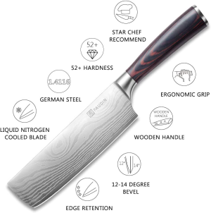 PAUDIN Nakiri Knife – 7″ Razor Sharp Meat Cleaver and Vegetable Kitchen Knife, High Carbon Stainless Steel, Multipurpose Asian Chef Knife for Home and Kitchen with Ergonomic Handle