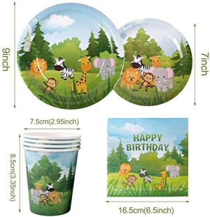 Jevenis 58 PCS Jungle Animals Party Supplies Jungle Party Plates Cups Napkins Jungle Birthday Party Supplies Jungle Party Favors Jungle Animals Cupcake Toppers