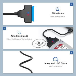 WAVLINK SATA to USB 3.0 Adapter Cable Support SATA III UASP, USB to SATA 22 Pin Converter for 2.5″ Hard Disk Drives HDD and Solid State Drives SSD, Max 10Tb-Black