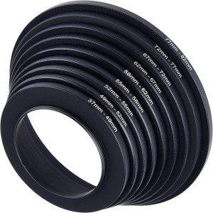 Step up Lens Filter Adapter Rings – Set of 9 – Allows You to Fit Larger Size Lens Filters on a Lens with a Smaller Diameter – Sizes: 37-49, 49-52, 52-55, 55-58, 58-62, 62-67, 67-72, 72-77, 77-82 Mm