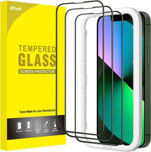 Jetech Full Coverage Screen Protector for Iphone 13/13 Pro 6.1-Inch, Black Edge Tempered Glass Film with Easy Installation Tool, Case-Friendly, HD Clear, 3-Pack