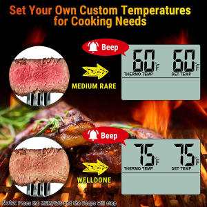 Thermopro TP16 Digital Meat Thermometer with Food-Grade Temperature Probe for Smoker Oven BBQ Grill Multifunctional Food Thermometer with Pre-Programmed Food Temperature Set and Timer