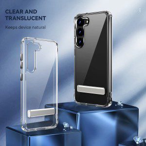 T Tersely Clear Stand Case Cover for Samsung Galaxy S23, with Metal Kickstand, Crystal Clear Scratch-Resistant Hard Back Slim Cover, Wireless Charging Compatible