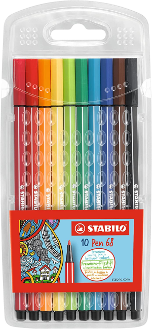 STABILO Premium Felt Tip Pen – Pen 68 – Wallet of 15 – Assorted Colours