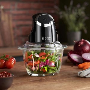 Russell Hobbs RHMFP5BLK, Desire Mini Chopper, Stainless Steel S Blade, One Touch Operation, 1L Dishwasher Safe Glass Bowl, Matte Black