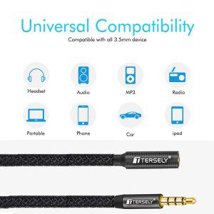 T Tersely [2 Pack] 1M/2M (3.3FT/6.6FT) 3.5Mm Gold-Plated Audio Extension Cable MIC 4-Pole TRRS Aux Cord, Nylon Braided Male to Female for Headphones,Car Home Stereos,Speaker,Ipod,Sony,Tablets & More