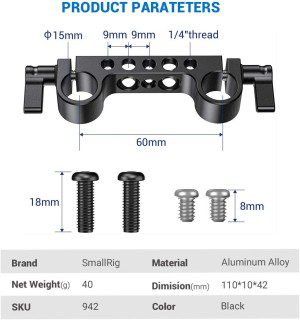 SMALLRIG 15Mm Rod Clamp Super Lightweight 15Mm Railblock DSLR Camera Rig – 942