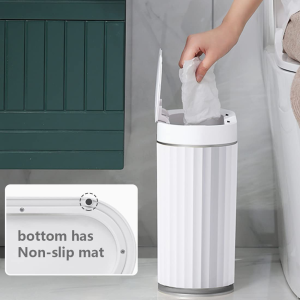 Smart Trash Bin with Lid, 7 Liter Slim Automatic Garbage Can, Waterproof Plastic Rubbish Bin Narrow Motion Sensor Wastebasket for Bedroom, Living Room, Kitchen, Office, Grey(No Battery)