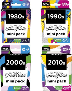 Trivial Pursuit Mini Packs Multipack Fun Fun Fun Questions for Adults and Teens Ages 16+ Includes 4 Games with 4 Decades