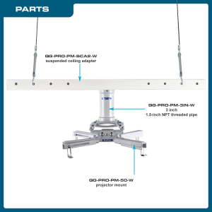 Qualgear Pro-Av QG-KIT-S2-3IN-W Projector Mount Kit Accessory Suspended Ceiling 2’X2′ Adapter, White