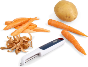 Zyliss Vegetable Peeler, Smooth Glide Swivel Potato Peeler with De-Eyeing Cutting Tip | Comfortable Ergonomic Handle, Stainless Steel Sharp Blade, White/Charcoal 2.5 X 9.5 X 26 Cm 13650