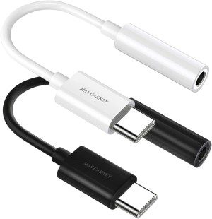 【2-Pack, Black + White】 MAS CARNEY USB Type C to 3.5 Mm Female Aux Adapter, Hifi Sound Headphone Jack, Compatible with Huawei Google Pixel Mi Moto Z Pro Macbook