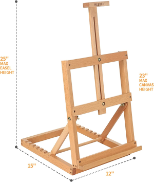 MEEDEN Wooden H-Frame Tabletop Easel Stand- Portable Adjustable Beechwood Painting Easel for Adults, Holds Canvas Art up to 23″,Natural