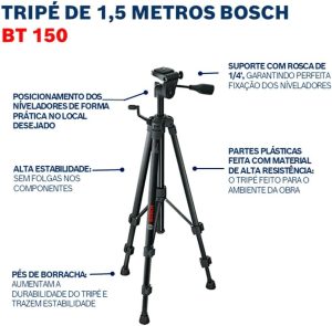 Bosch Lightweight Compact Tripod BT 150 with Adjustable Legs