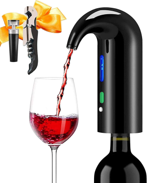 Wine Aerator – Haizr Electric Wine Aerator Pourer + Corkscrew + Vacuum Wine Stopper Set, Portable One-Touch Wine Aerator Decanter, Multi-Smart Automatic Wine Oxidizer Dispenser Accessories for Wine Enthusiast (Black)