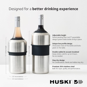 Huski Wine Cooler | Premium Iceless Wine Chiller | Keeps Wine Cold up to 6 Hours | Award Winning Design | New Wine Accessory | Fits Some Champagne Bottles | Perfect Gift for Wine Lovers (Champagne)