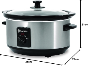 Russell Hobbs 3.5L Slow Cooker, 4443BSS, 3 Heat Settings (Low, High and Auto), Dishwasher Safe Ceramic Pot, Cooks 4 Servings, Serve Straight to Table – Silver