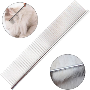 2 Pack Dog Comb Pet Grooming Brush for Cats Puppy Greyhound with Medium/Coarse Fur Easy Grip Dematting Combs with Different-Spaced Rounded Stainless Steel Teeth