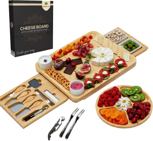 Unique Cheese Board Birthday Gifts for Women – Bamboo Charcuterie Board Set Housewarming Wedding Gifts for Couple Engagement Gifts for Her – Serving Platter Birthday Gift Ideas for Men Dad Wife Mum