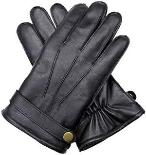 Dents Men’S Leather Wool Knit Lined Strap & Stud Gloves, Black, Small