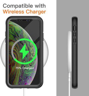 Jetech Case for Iphone Xs and Iphone X 5.8 Inch with Built-In Screen Protector Anti-Scratch, 360 Degree Full Body Rugged Phone Cover Clear Back (Black)