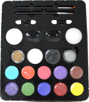 Water Based Non-Toxic FDA Approved Face&Body Paint for Sport Party-Kids Adult-12 Colors Palette,25 Stencils, 2 Brushes,2 Glitters,2 Sponges,2 Foam Applicator(Paints 60-80 Faces)…