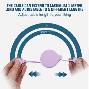 USB Retractable 3 in 1 Charging Cable, Type C/Micro USB Universal Charger, Compatible with Huawei, Tablets, Smart Phones, Oppo, Samsung S21, S9, Note 10 LG, Etc. (Purple)