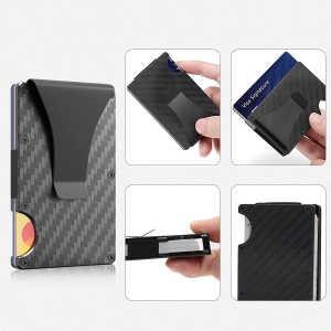 LIAN Minimalist Slim Wallet for Men Carbon Fiber Wallets RFID Blocking Front Pocket Credit Card Holder with Money Clip- Metal Small Mens Wallets with Gift Box