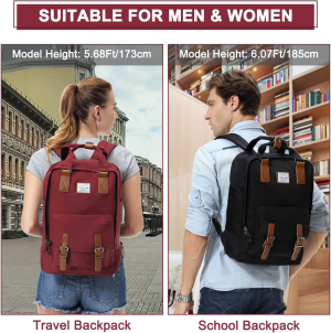 School Backpack for Women,Vaschy Unisex Vintage Water Resistant Casual Daypack Laptop Backpack Rucksack Bookbag for Travel/Business/College Fits 15.6 Inch Laptop Burgundy