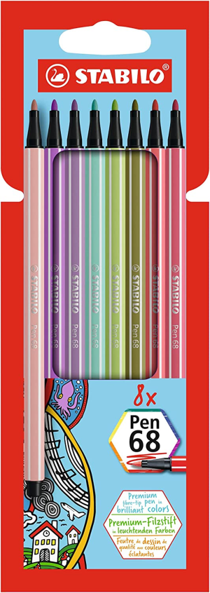 STABILO Premium Felt Tip Pen – Pen 68 – Wallet of 15 – Assorted Colours