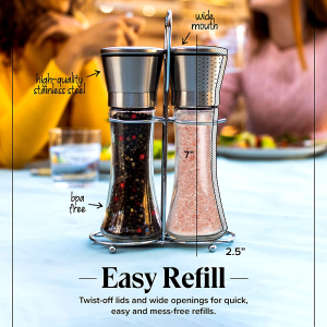 Willow & Everett Salt and Pepper Grinder Set – Stainless Steel Refillable Salt & Peppercorn Shakers