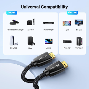 UGREEN 4K HDMI Cable 5M, HDMI 2.0 Braided Cord 18Gbps High Speed with Ethernet Support 4K@60Hz HDCP 2.2 ARC 3D Compatible with UHD TV, Monitor, Soundbar, Computer, Xbox 360, PS5, PS4, Switch, Blu-Ray